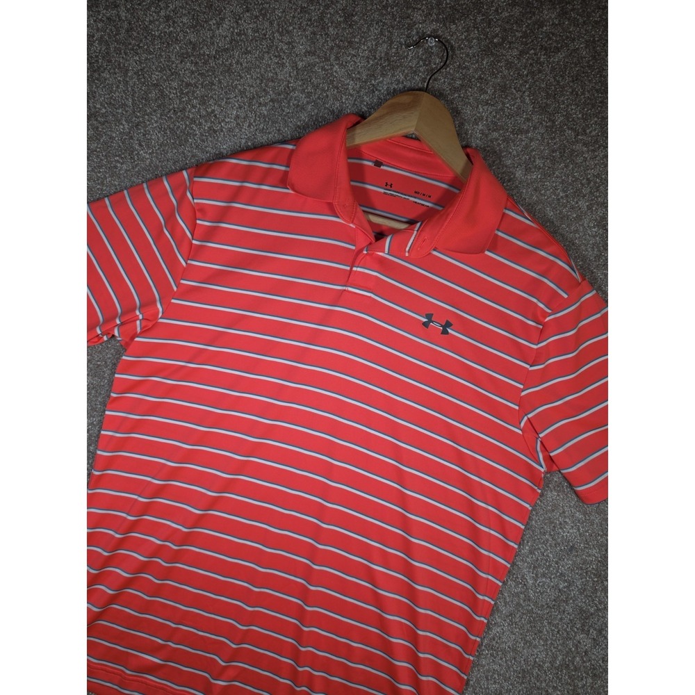 Under Armour HeatGear‎ Men's M Loose Fit Striped Golf Polo Shirt Red Blue White